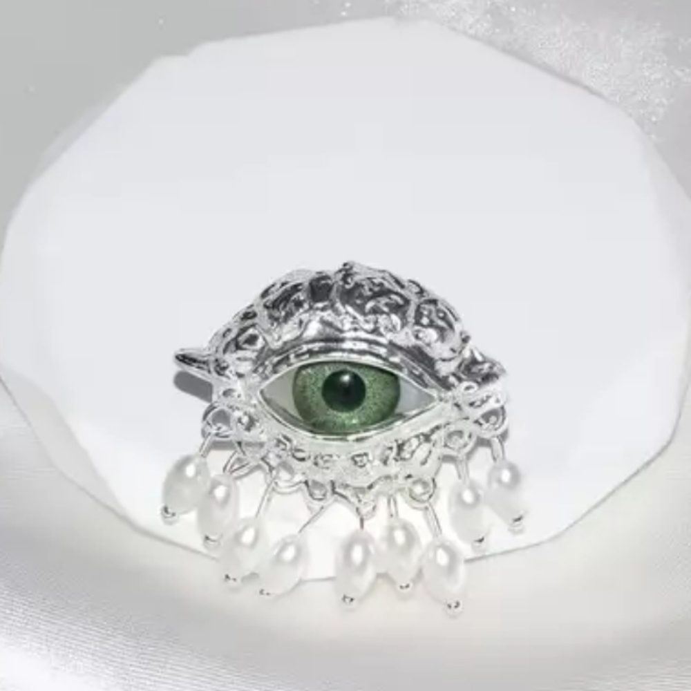 NEW Silver Eye Ring with Pearls